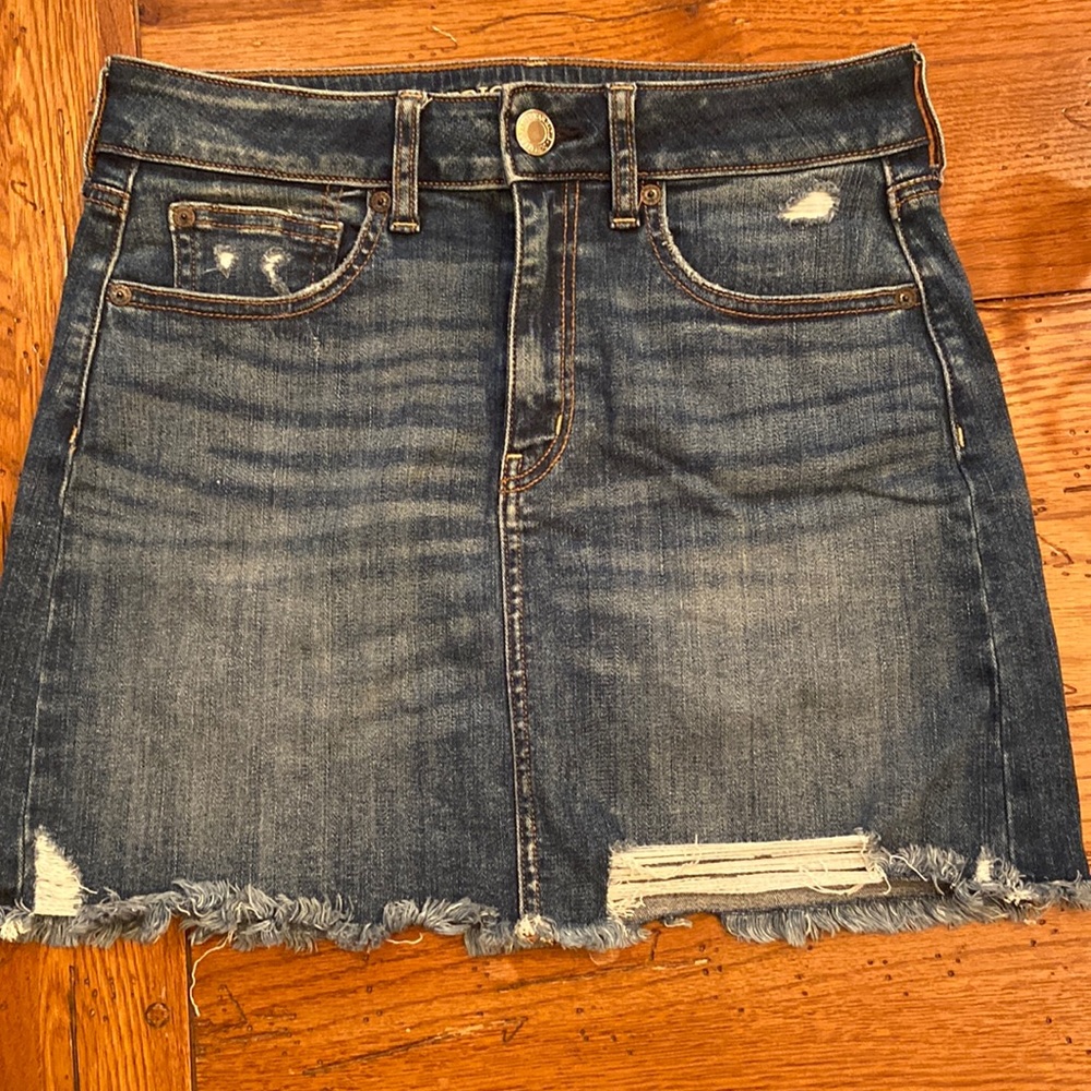 American Eagle super stretch distressed jean mini skirt